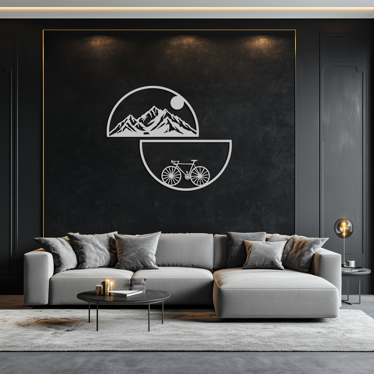 Mountain View Metal Wall Art - Half Circle Bicycle and Landscape Silhouette Decor- KAF321 - Tampa Home & Garden Store