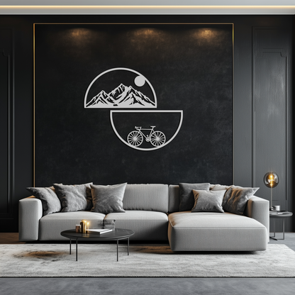 Mountain View Metal Wall Art - Half Circle Bicycle and Landscape Silhouette Decor- KAF321 - Tampa Home & Garden Store