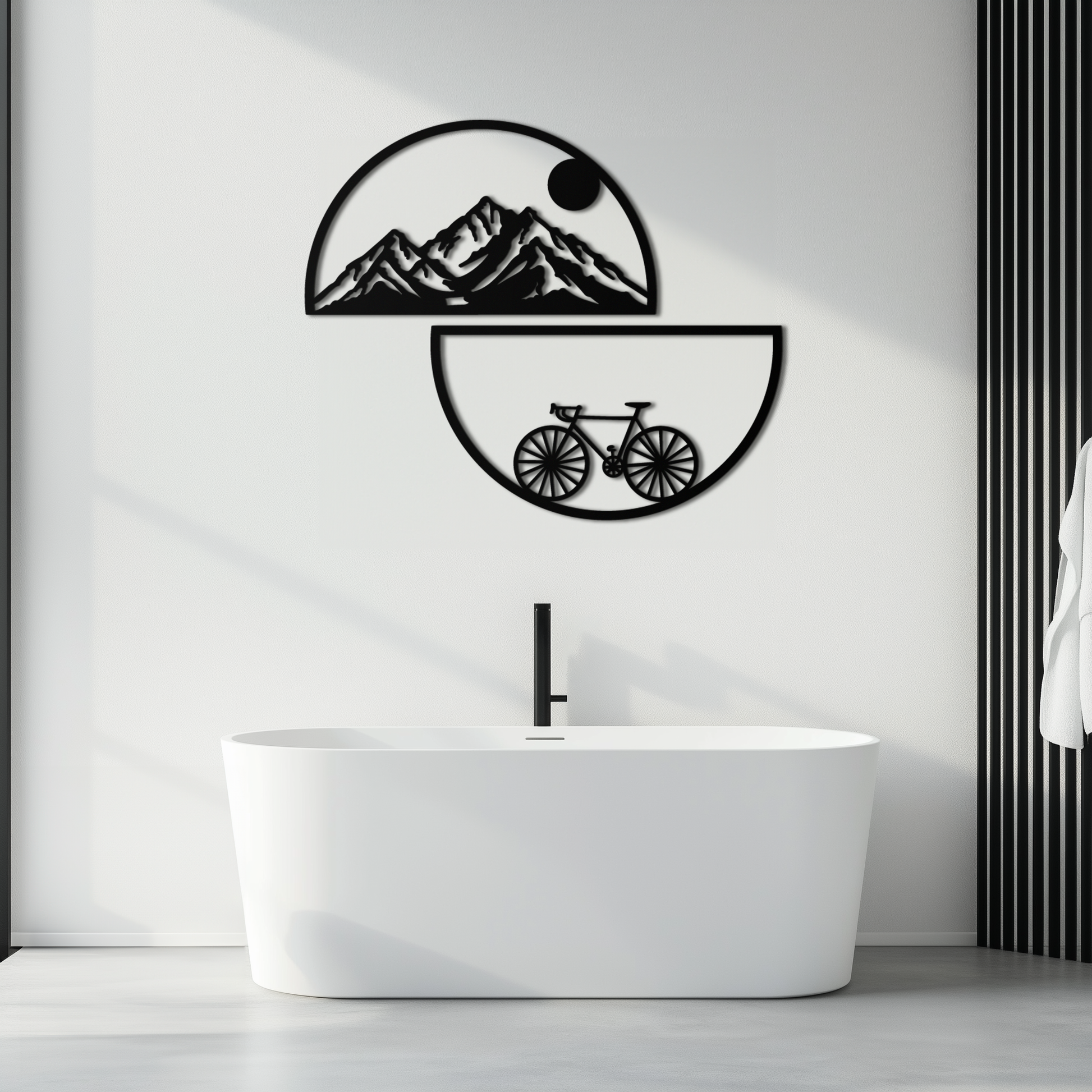 Mountain View Metal Wall Art - Half Circle Bicycle and Landscape Silhouette Decor- KAF321 - Tampa Home & Garden Store