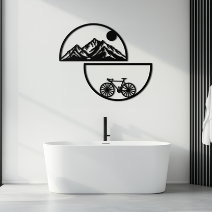 Mountain View Metal Wall Art - Half Circle Bicycle and Landscape Silhouette Decor- KAF321 - Tampa Home & Garden Store