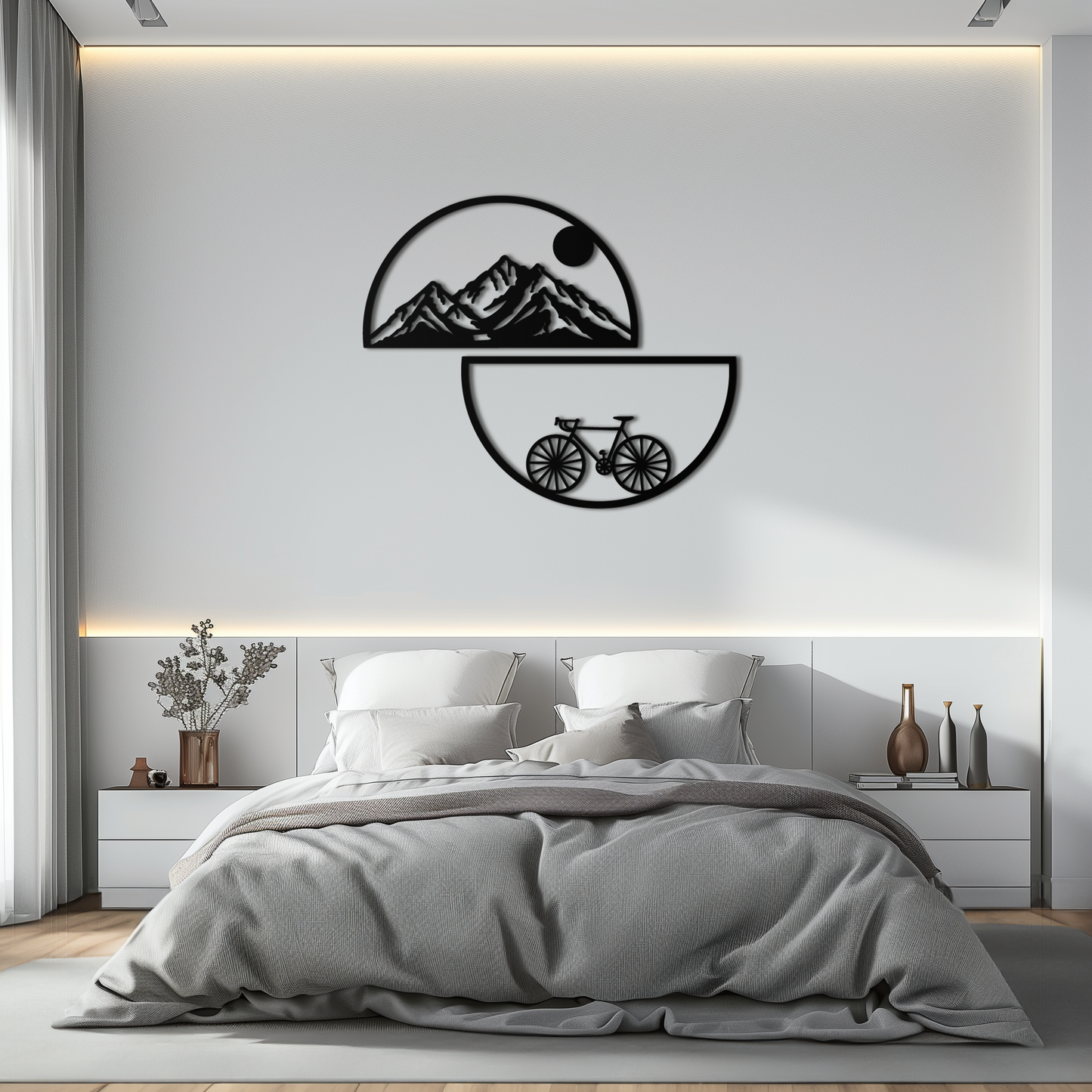 Mountain View Metal Wall Art - Half Circle Bicycle and Landscape Silhouette Decor- KAF321 - Tampa Home & Garden Store