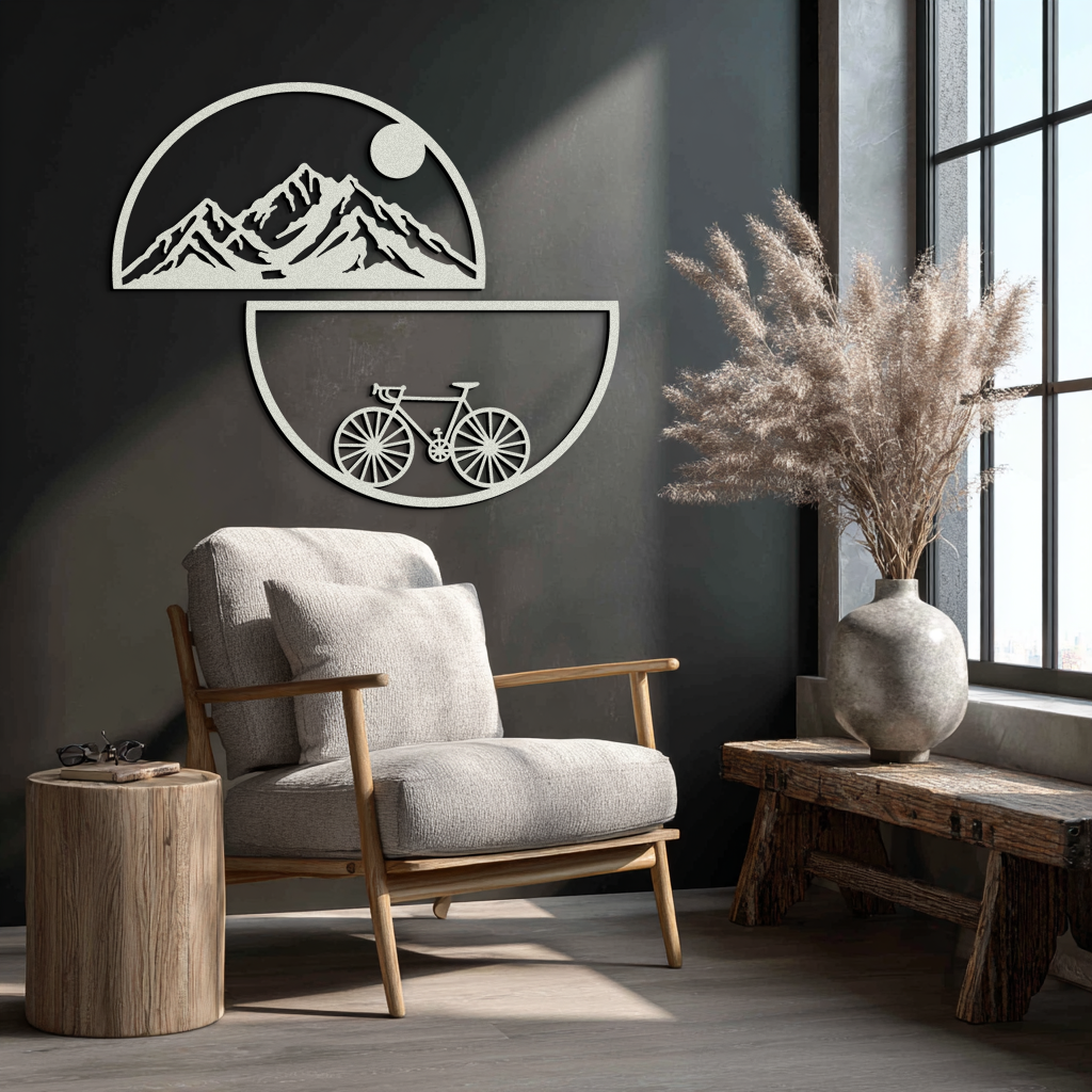 Mountain View Metal Wall Art - Half Circle Bicycle and Landscape Silhouette Decor- KAF321 - Tampa Home & Garden Store