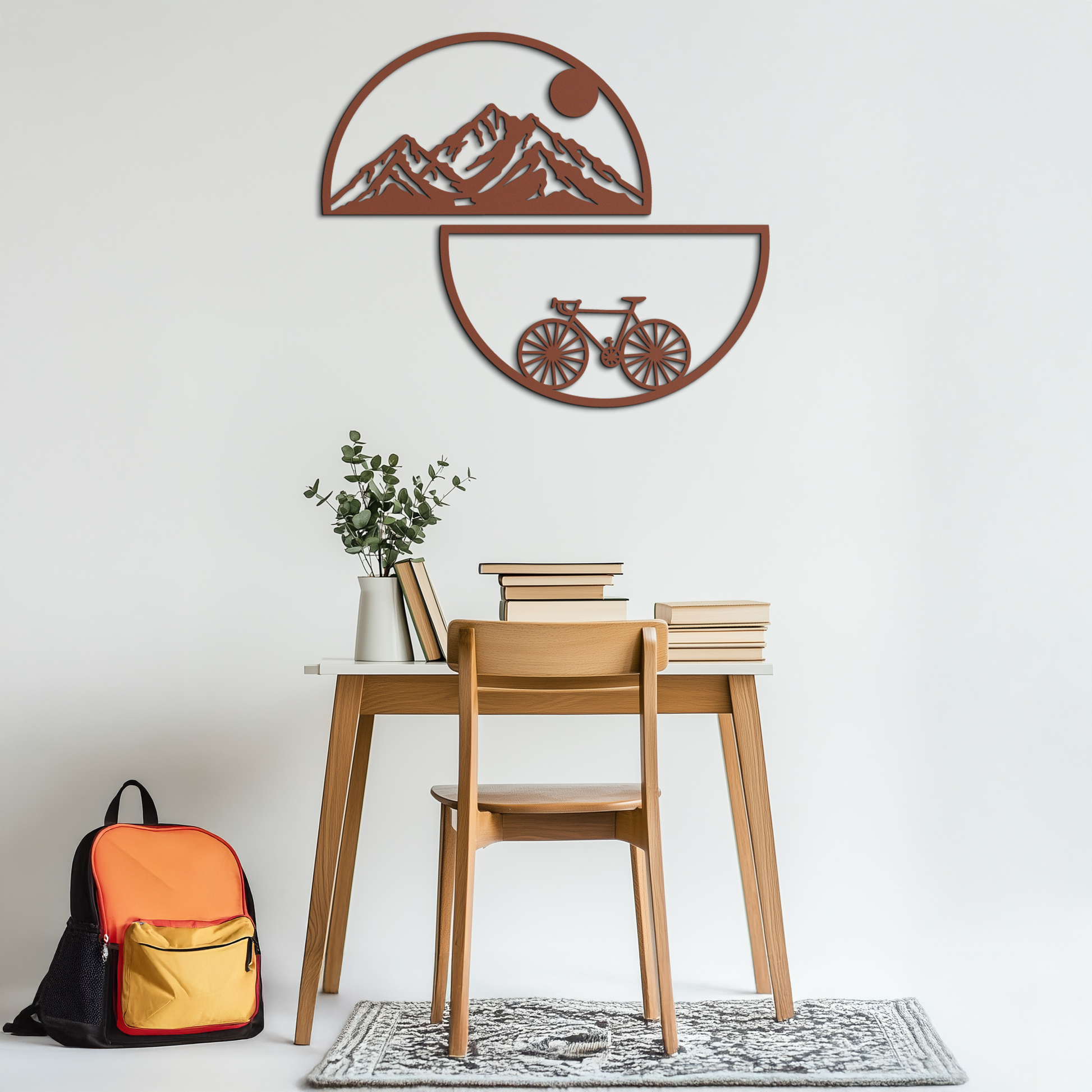 Mountain View Metal Wall Art - Half Circle Bicycle and Landscape Silhouette Decor- KAF321 - Tampa Home & Garden Store