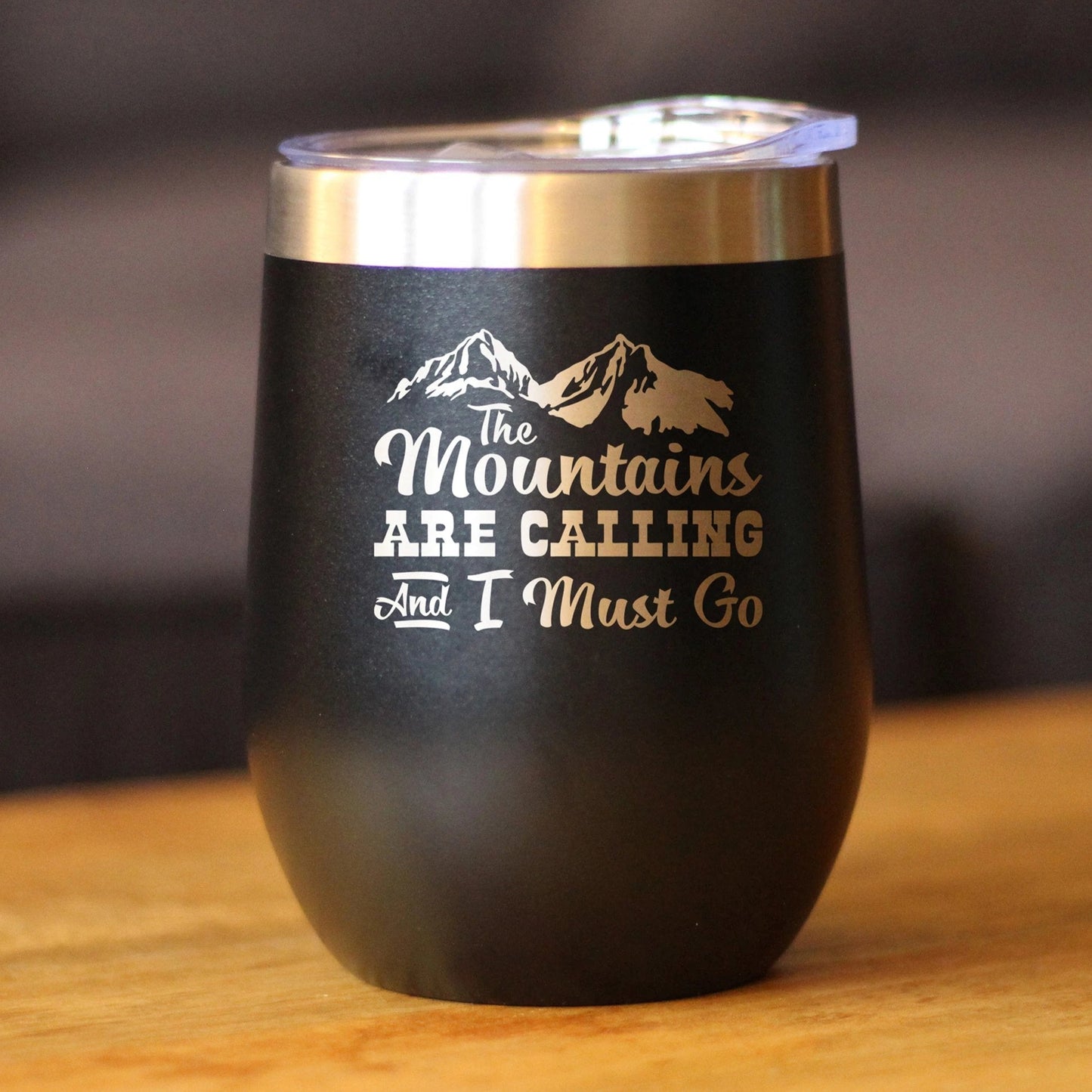Mountains Are Calling - Wine Tumbler Glass with Sliding Lid - Stemless Stainless Steel Insulated Cup - Outdoor Hiking & Camping Gift - Tampa soil911.com