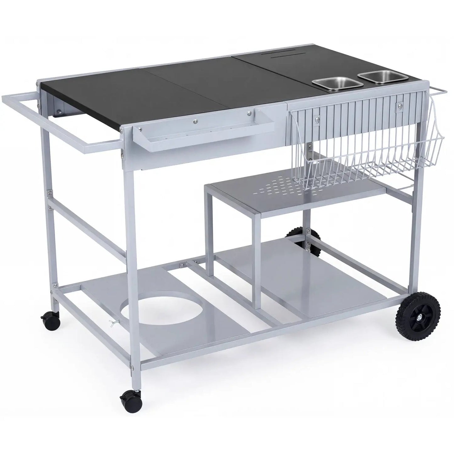 Movable Grill Table With Spice Containers Station