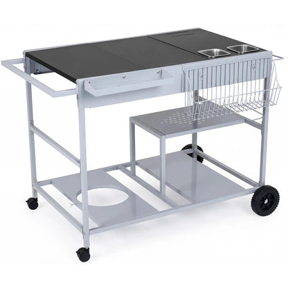 Movable Grill Table With Spice Containers Station
