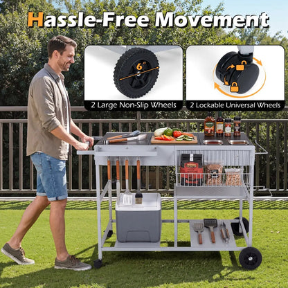 Movable Grill Table With Spice Containers Station
