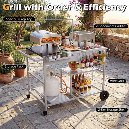 Movable Grill Table With Spice Containers Station