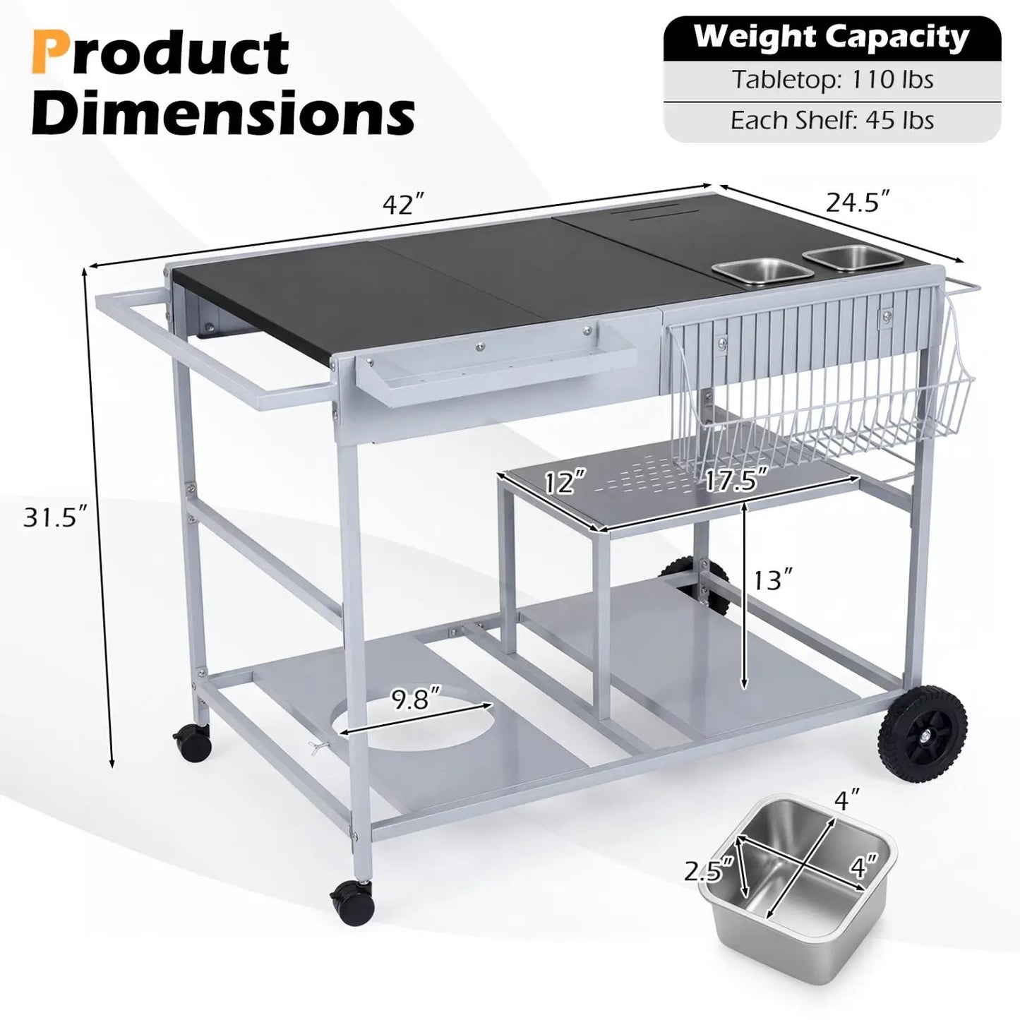 Movable Grill Table With Spice Containers Station