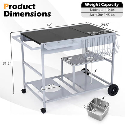 Movable Grill Table With Spice Containers Station