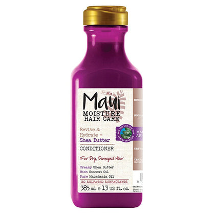 Maui Moisture Conditioner bottle in purple with gold cap; Shea Butter for dry damaged hair on Tampa Home & Garden Store