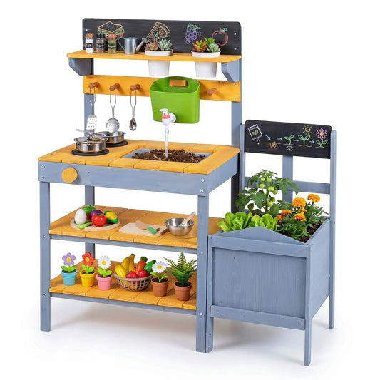 Mud Kitchen Play Set with Running Water and Dual Burners DirectDeals, blue countertops on Tampa Home & Garden Store
