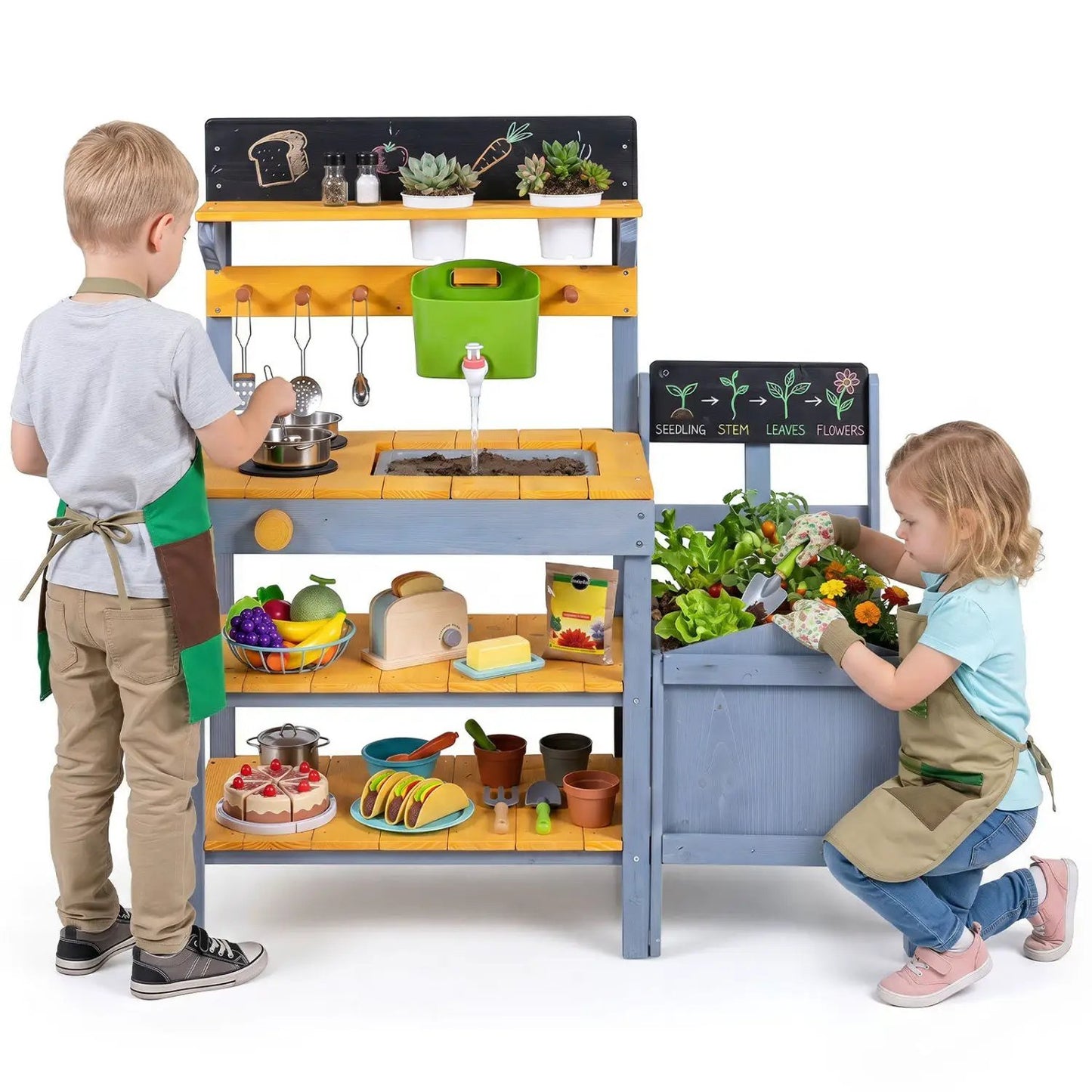 Mud Kitchen Play Set With Water and Dual Burners