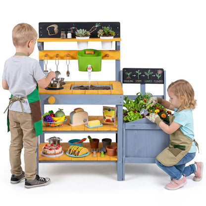 Mud Kitchen Play Set With Water and Dual Burners
