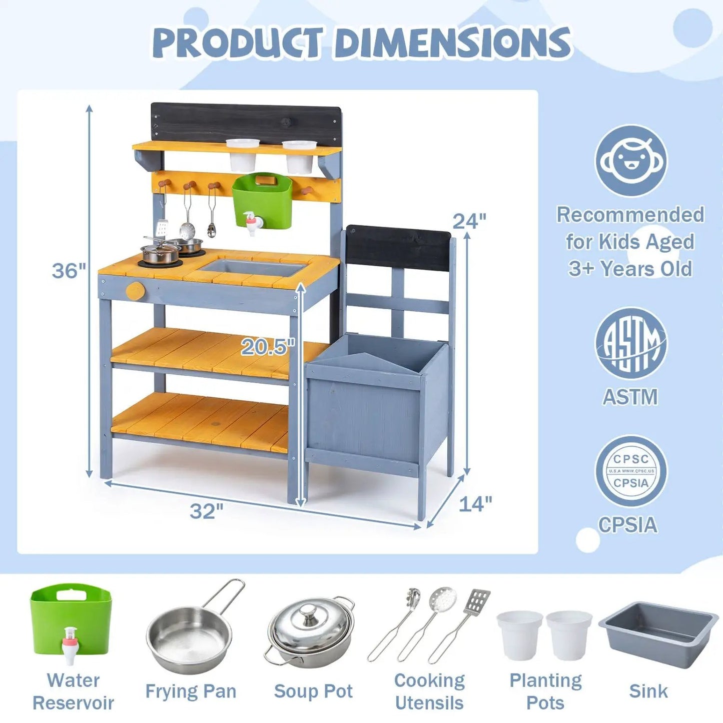 Mud Kitchen Play Set With Water and Dual Burners