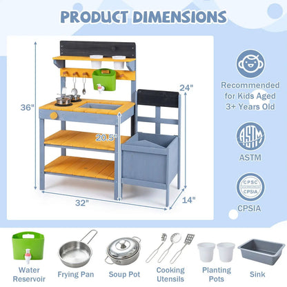 Mud Kitchen Play Set With Water and Dual Burners