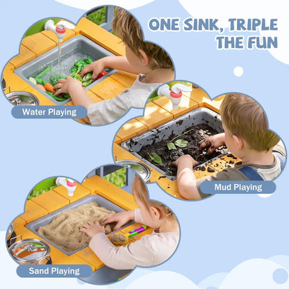 Mud Kitchen Play Set With Water and Dual Burners