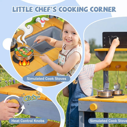 Mud Kitchen Play Set With Water and Dual Burners