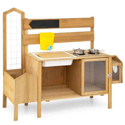Wooden Mud Kitchen for Kids with Bird Cage