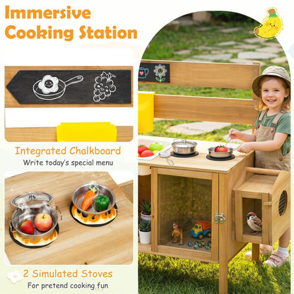 Wooden Mud Kitchen for Kids with Bird Cage