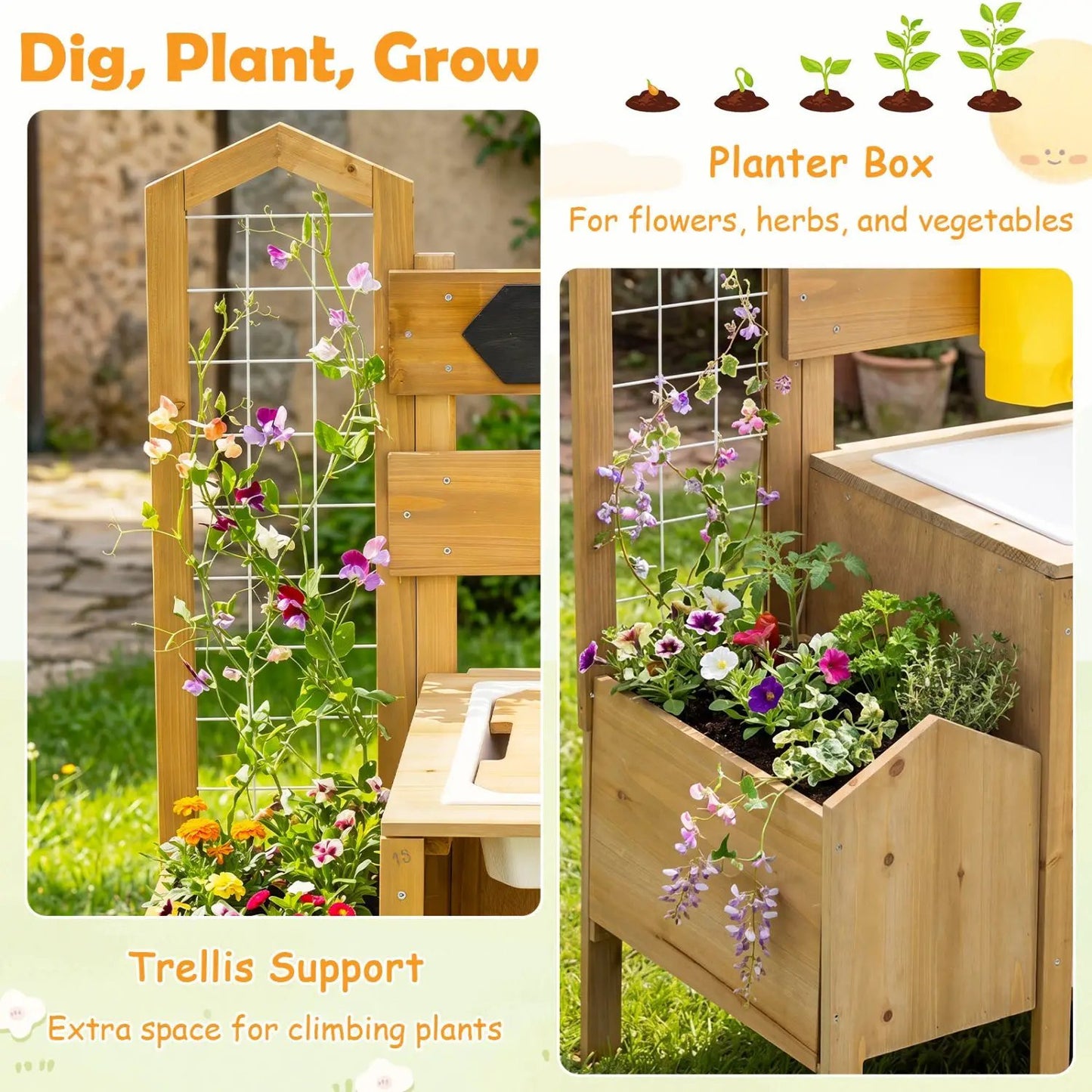 Wooden Mud Kitchen for Kids with Bird Cage