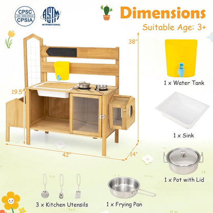 Wooden Mud Kitchen for Kids with Bird Cage