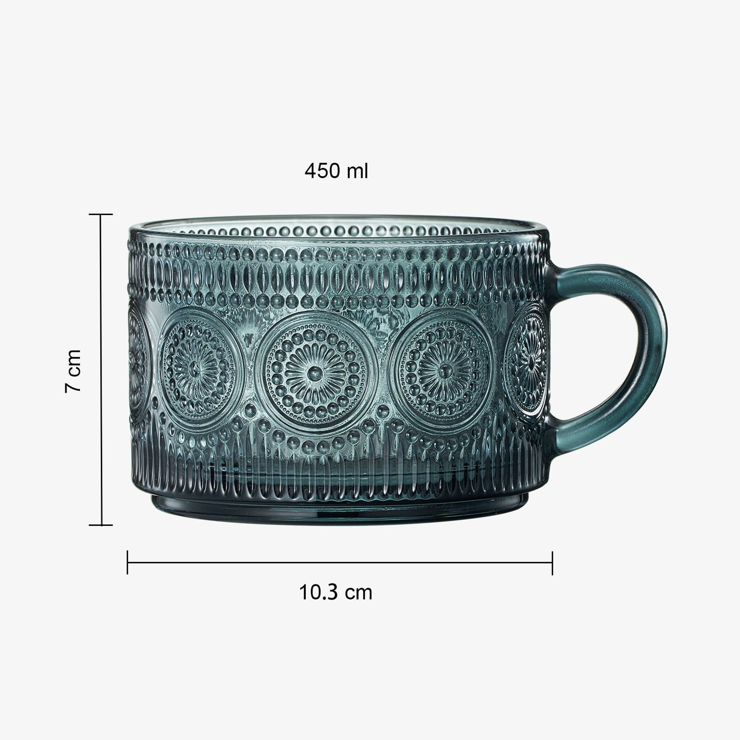 Tonal Hobnail Glass Mugs and Gold Spoons Set of 4