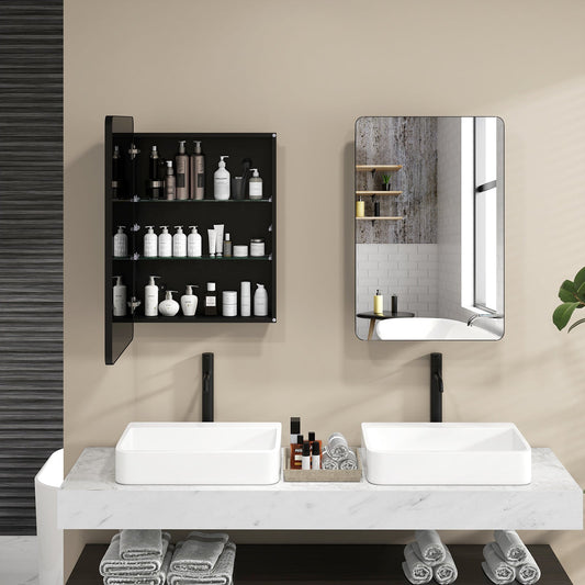 20 x30 Inch Multi-Functional Bathroom Mirror Cabinet with Adjustable Shelves-Black - Tampa Home & Garden Store