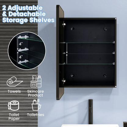 Armario de espejo multifuncional de 20 x 30 pulgadas con estantes ajustables - Negro