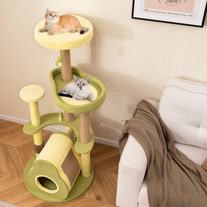 GemGear cat tree with yellow and lime plush platforms and sisal posts, two kittens on levels on Tampa Home & Garden Store