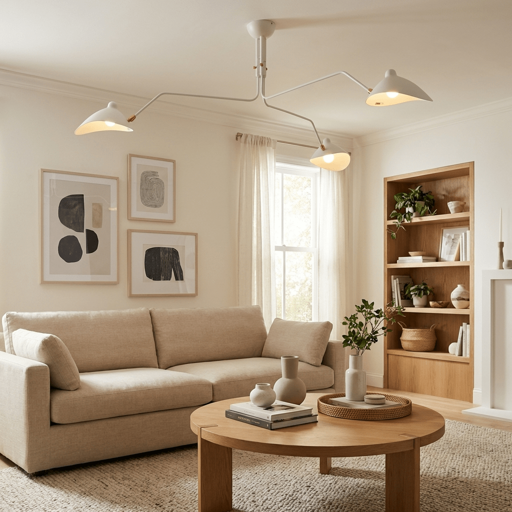 Arachnia suspended 3-arm ceiling light in white finish by Moktan Sabai with rotating reflectors on Tampa Home & Garden Store