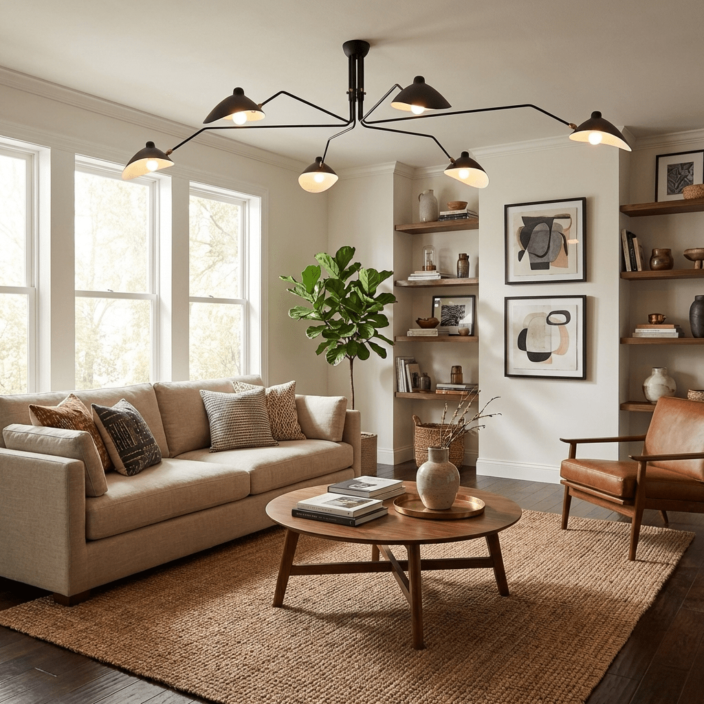 Arachnia suspended 3-arm ceiling light with rotating reflectors in black finish by Moktan Sabai on Tampa Home & Garden Store
