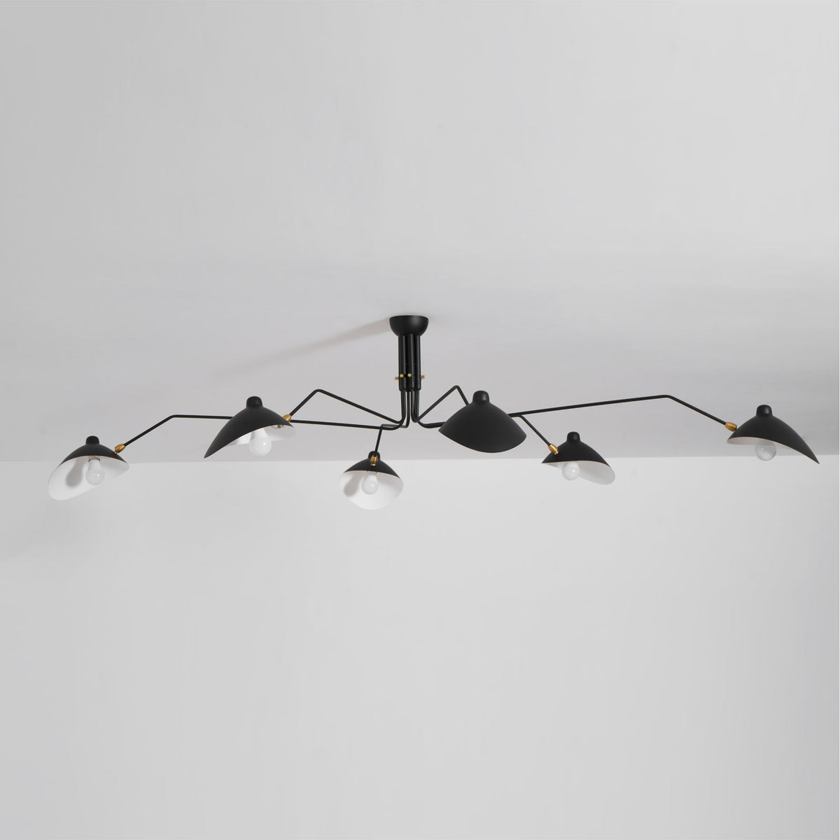 Arachnia suspended 3-arm ceiling light with rotating reflectors, black finish and white shades on Tampa Home & Garden Store