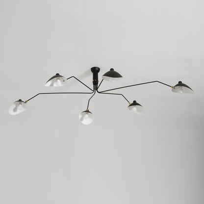 Arachnia suspended multi-arm ceiling light with rotating black metal arms and white shade bowls on Tampa Home & Garden Store