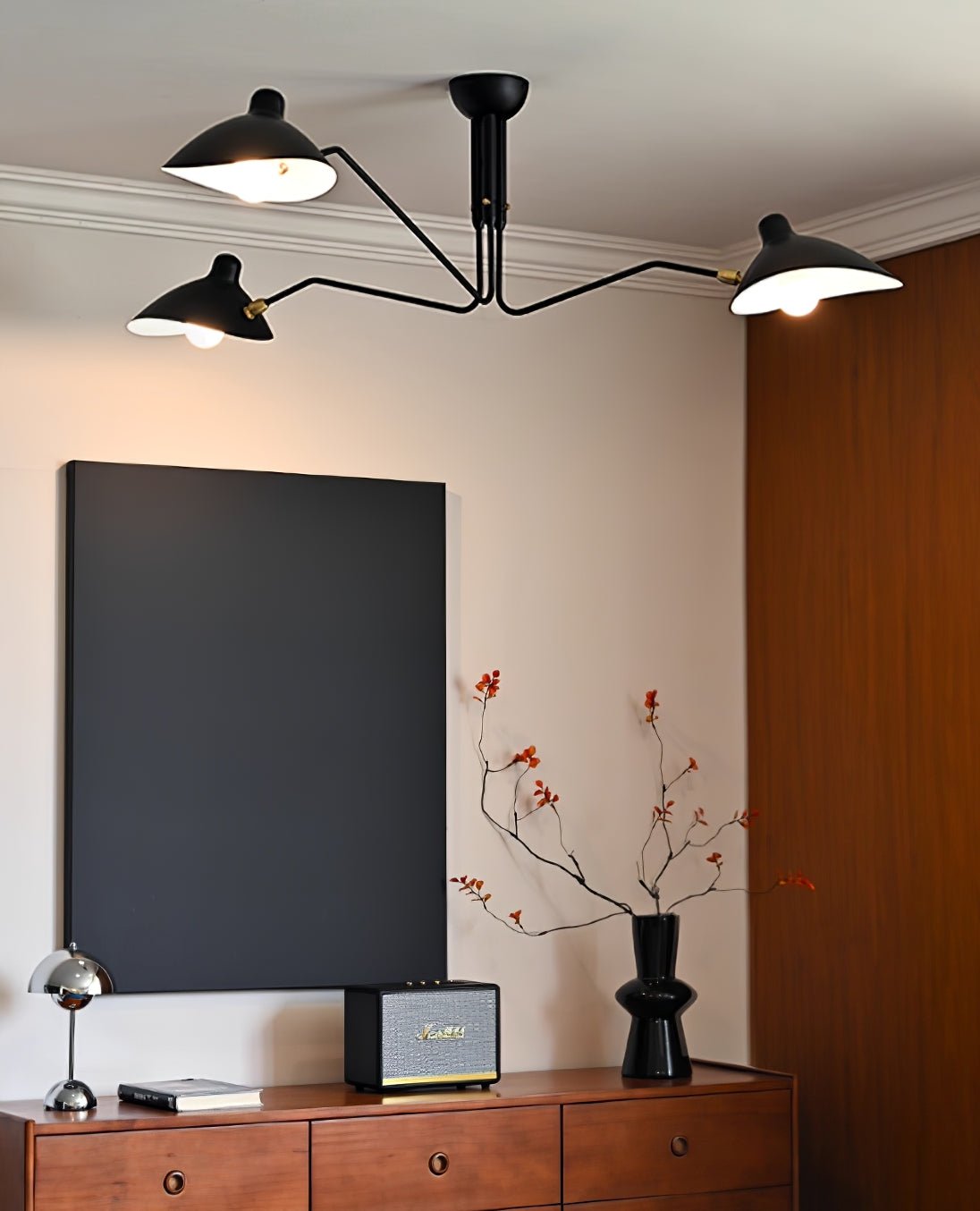 Arachnia suspended 3-arm ceiling light with rotating reflectors in black finish by Moktan Sabai on Tampa Home & Garden Store