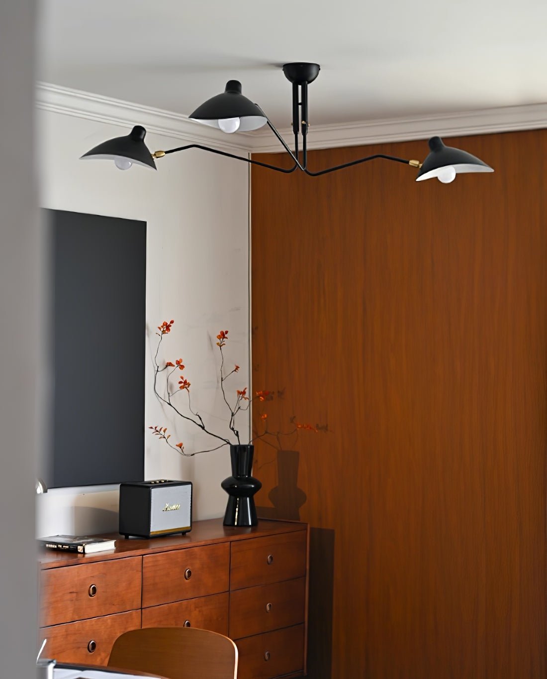 Arachnia 3-arm suspended ceiling light with rotating reflectors in black finish by Moktan Sabai on Tampa Home & Garden Store