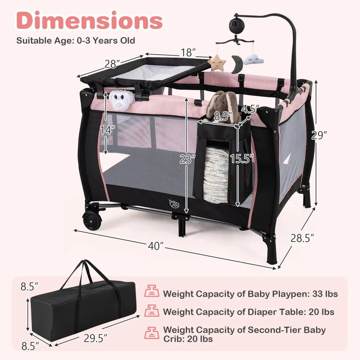 Baby Playpen with Bassinet and Changing Table