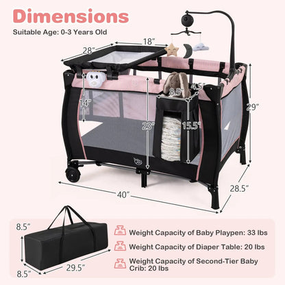 Baby Playpen with Bassinet and Changing Table