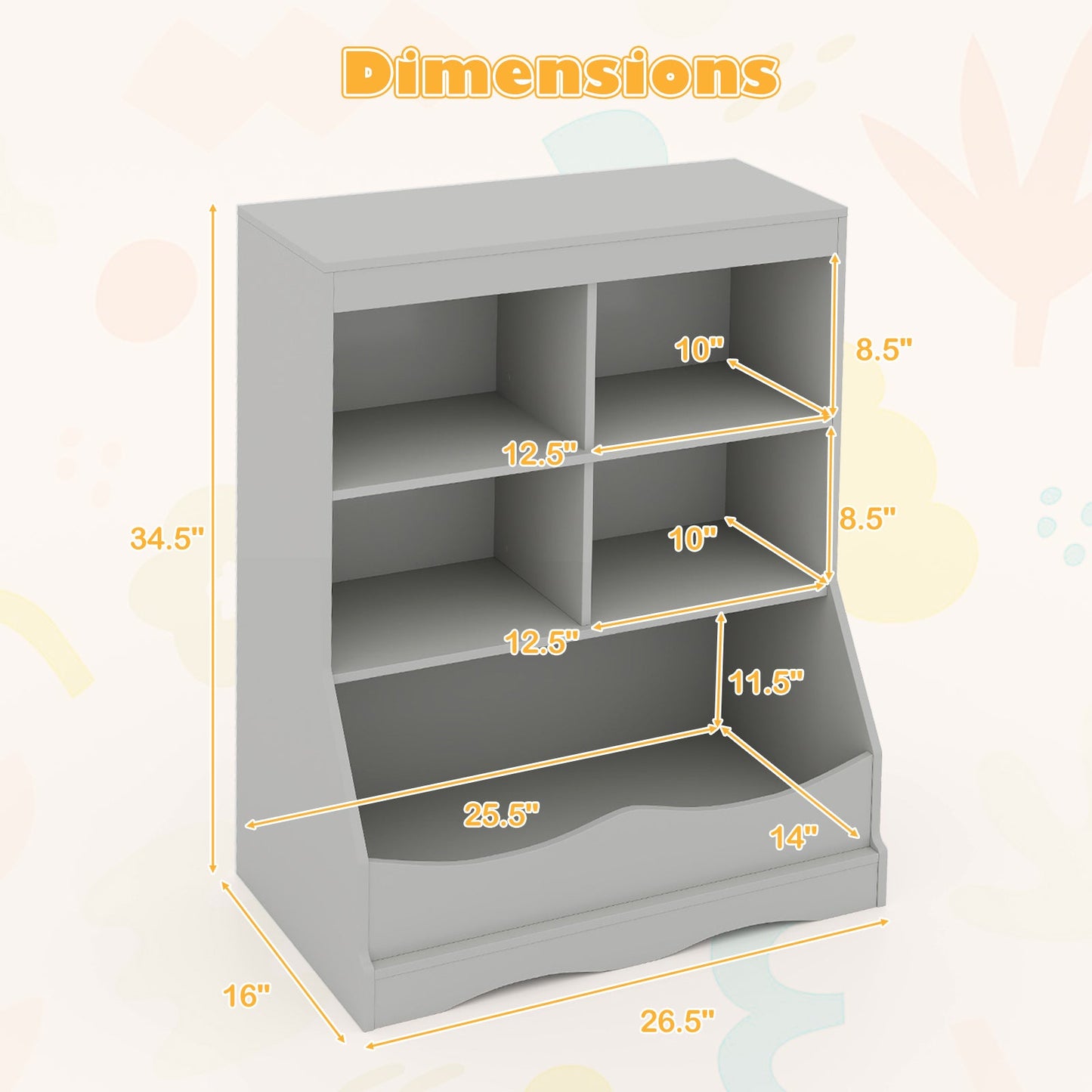 3-Tier Children's Multi-Functional Bookcase Toy Storage Bin Floor Cabinet