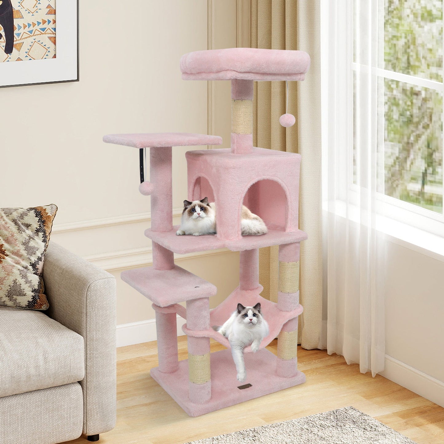 Multi-Level Cat Tower with 2-Door Condo and Perch