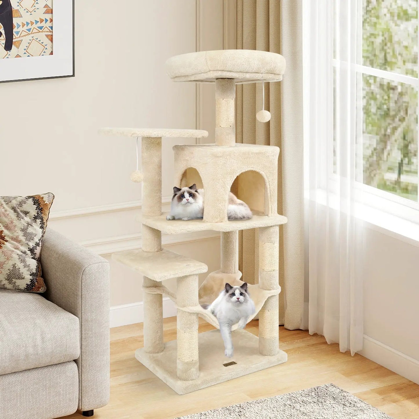 Multi-Level Cat Tower with 2-Door Condo and Perch