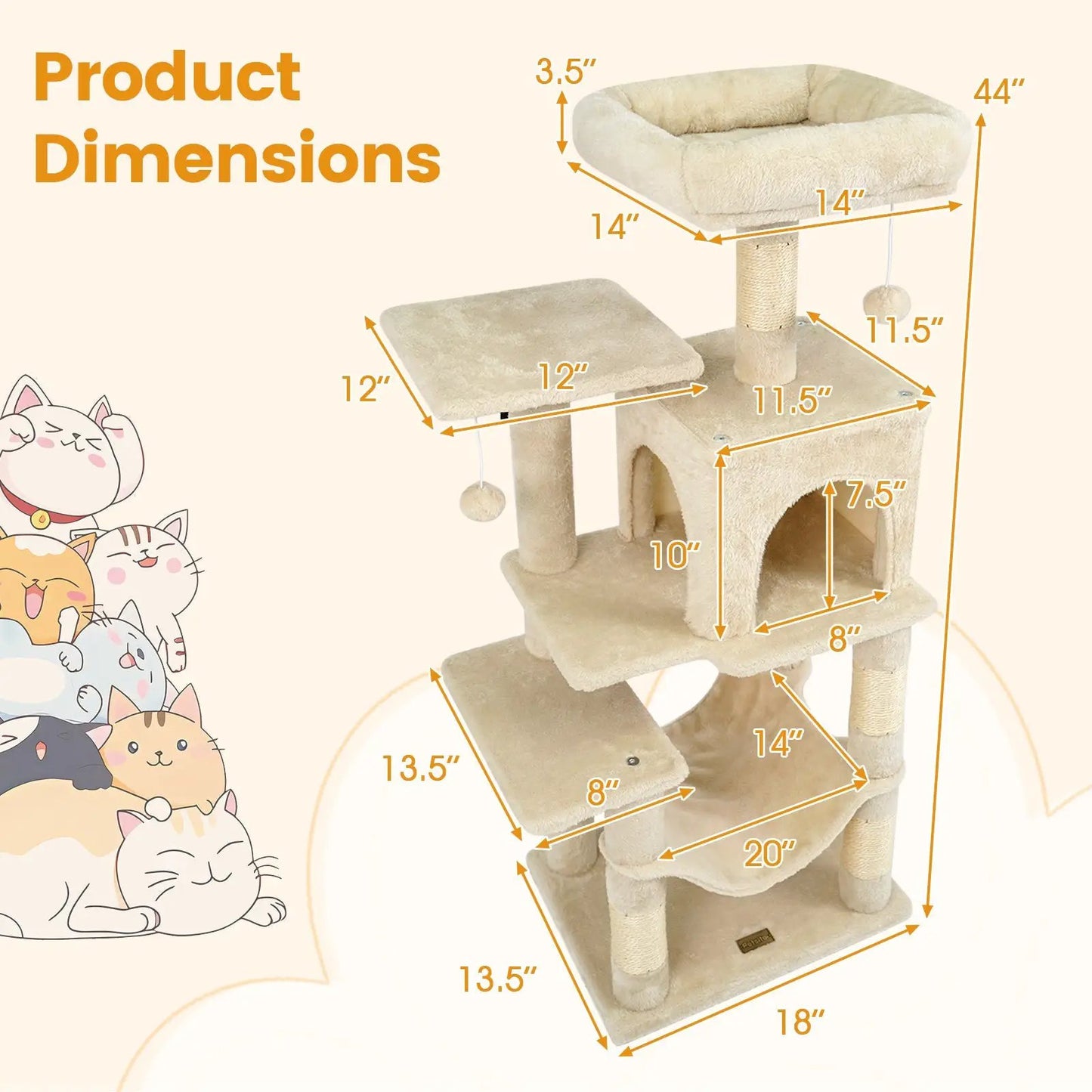 Multi-Level Cat Tower with 2-Door Condo and Perch