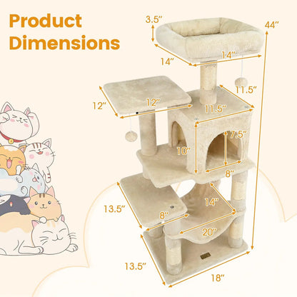 Multi-Level Cat Tower with 2-Door Condo and Perch