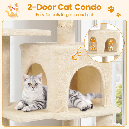 Multi-Level Cat Tower with 2-Door Condo and Perch