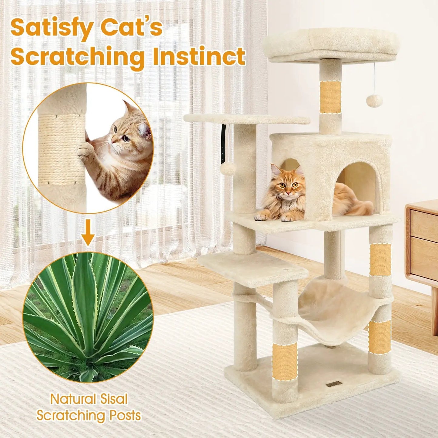 Multi-Level Cat Tower with 2-Door Condo and Perch
