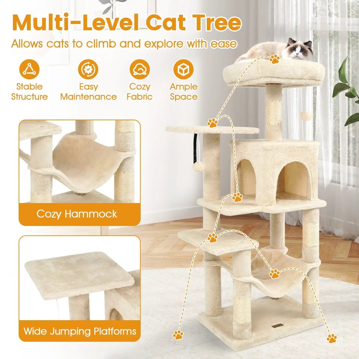 Multi-Level Cat Tower with 2-Door Condo and Perch