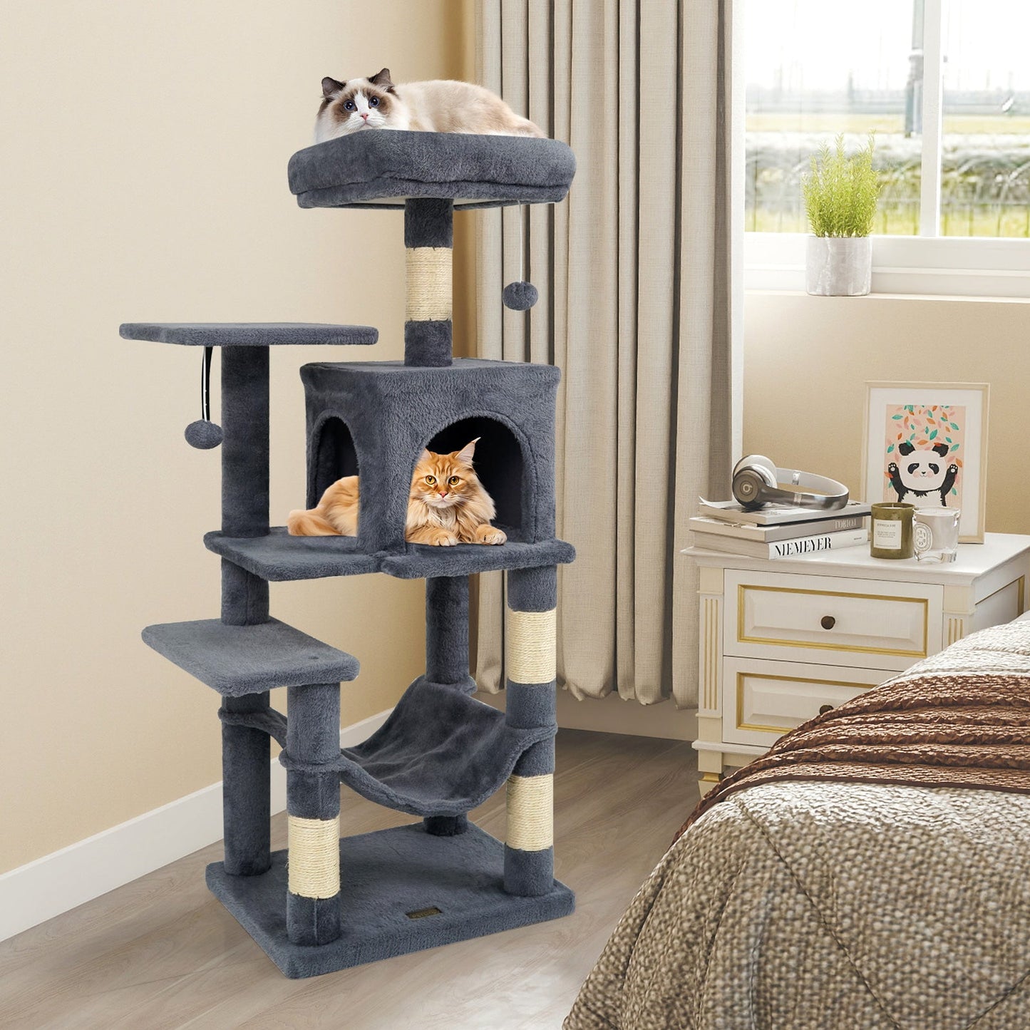 Multi-Level Cat Tower with 2-Door Condo and Perch