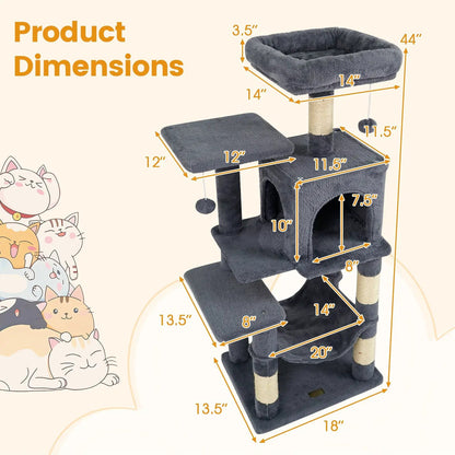 Multi-Level Cat Tower with 2-Door Condo and Perch