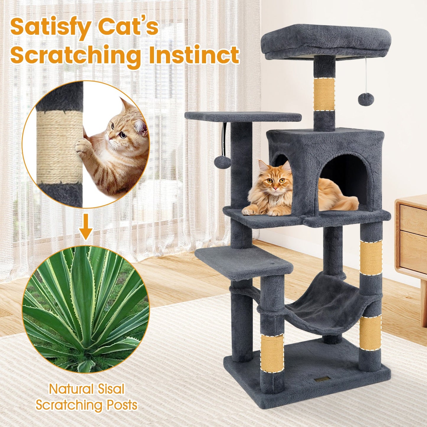 Multi-Level Cat Tower with 2-Door Condo and Perch