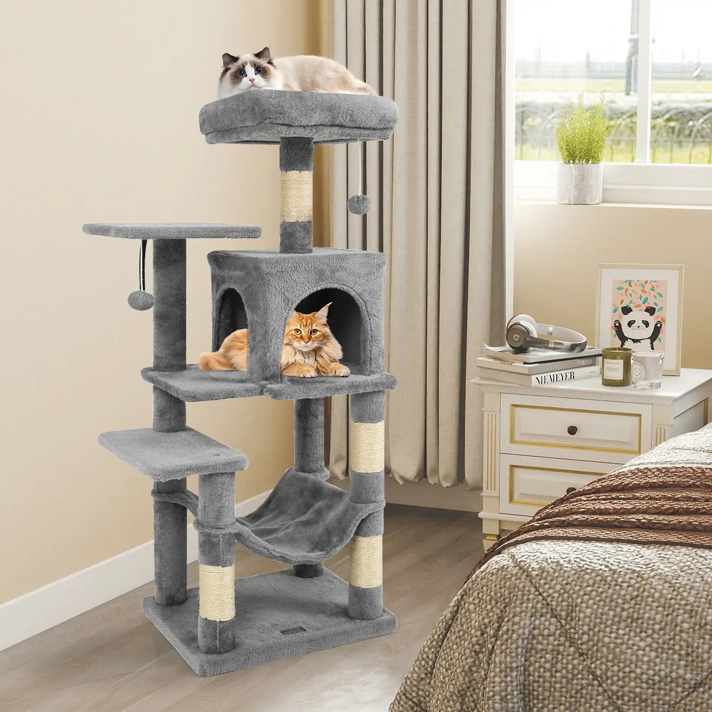 Multi-Level Cat Tower with 2-Door Condo and Perch